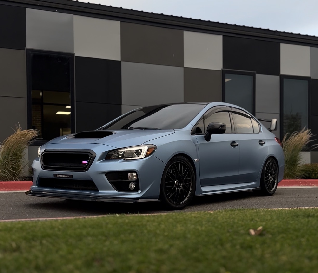 Satin blue-gray Subaru sedan